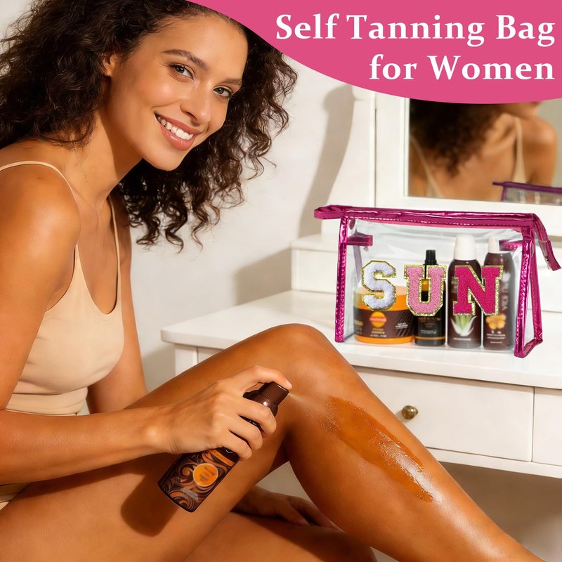 COSHAYSOO Sunscreen Bag Clear Makeup Toiletry Pouch Small for Women Teen Girls Beach Bogg Bags Accessories Face Sunscreens Spf 50 Sunblock Suncream Tan Tanning Lotion Summer Things Essentials Pink SUN