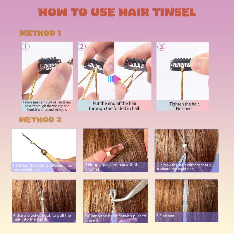 GTTUKK Hair Tinsel Kit (48 Inch,16 Colors,3200 strands), Tinsel Hair Extensions with Tools,Heat Resistant Fairy Hair Tinsel Kit for Women Girls Hair Accessories