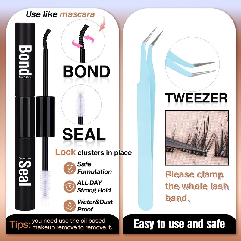 TOOCHUNAG Lash Extension Kit Wispy Lash Clusters Kit Thin Band Cluster Eyelash Extensions Kit Natural Individual Eyelashes Kit DIY Cluster Lashes with Lash Bond and Seal and Tweezers (10-16mm-D)