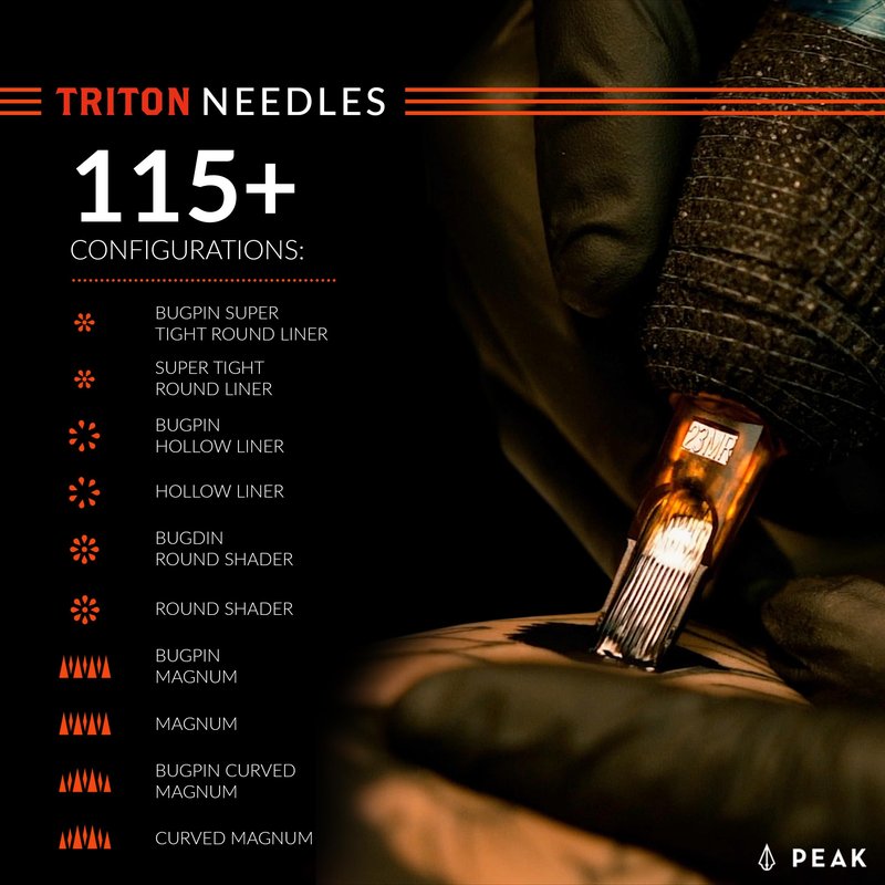 Peak Triton Cartridge Needles #12 (0.35mm) 3 Round Liner Long Taper (5.5mm), Professional Premium Tattooing Supplies, Box 0f 20
