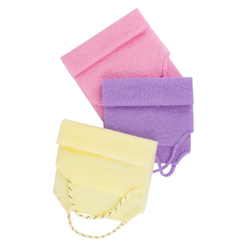 3 Pcs Double-Sided Back Exfoliator Body Scrub Towel, Exfoliating Back Scrubber with Handles,Exfoliating Washcloth Bath Tool in Shower, Stretchable Back Washer to Deep Cleans Skin (Beige,Pink,Purple)