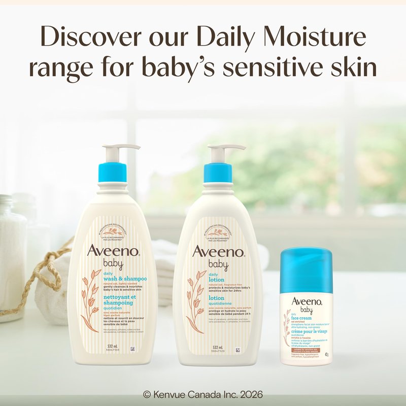 Aveeno Baby Daily Moisture Gentle Baby Body Wash and Shampoo with Oat Extract, 2-in-1 Baby Wash and Hair Shampoo, Tear-Free, Paraben-Free for Sensitive Skin and Hair, Lightly Scented, 18 Fl Oz
