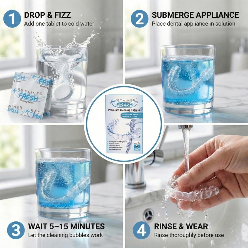 Retainer Fresh Retainer Cleaner Tablets - Denture Cleaner, Retainer Cleaning Tablets, Mouth Guard Cleaner, Aligner Cleaner, Brite Retainer Tablets 36 Tablets 1 Month