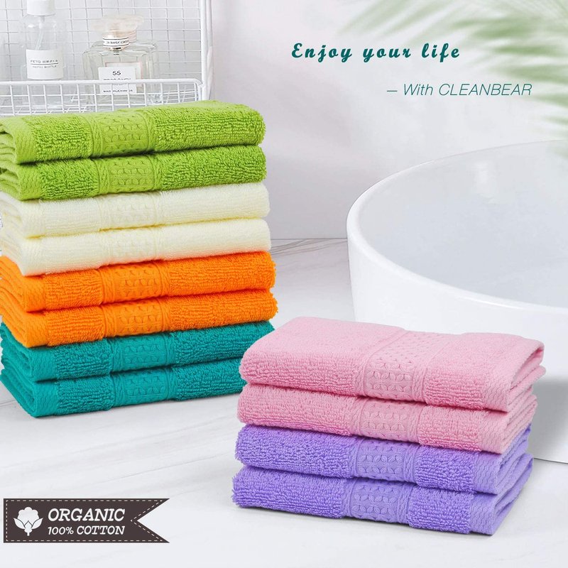 Cleanbear Face Cloths 12 Pack Washcloths 100% Cotton Wash Cloth for Face - Large Bath Washcloths 13 by 13 Inches with Multi Colors