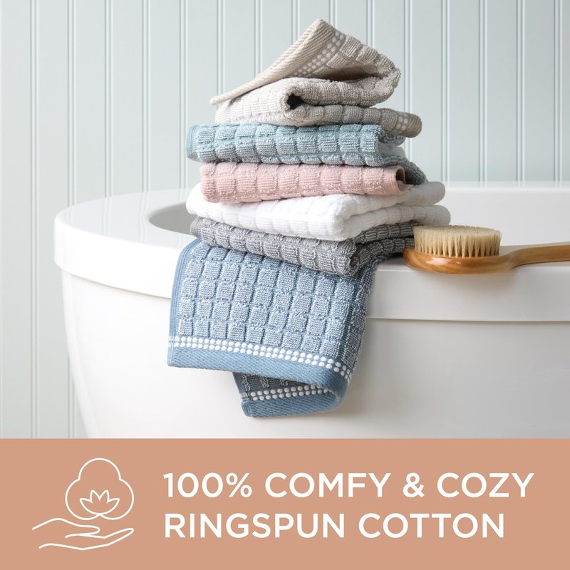 TOWN & COUNTRY EVERYDAY 4-Piece Textured Windowpane Washcloth Set, 13x13-Inch, 100% Cotton, Plush & Absorbent 550GSM, Blue