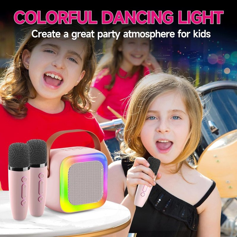 SECULEAD Mini Karaoke Machine for Kids Teen Adults with 2 Wireless Microphones and LED Lights, Bluetooth 5.3 Connectivity, Toys for Party, Home, Gifts for 4 5 6 7 8 9 10 11 12+ Years Girls Boys