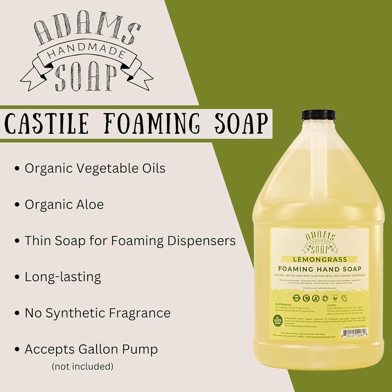 Adams Handmade Soap - Liquid Foaming Soap with Refreshing Lemongrass Scent | 1 Gallon
