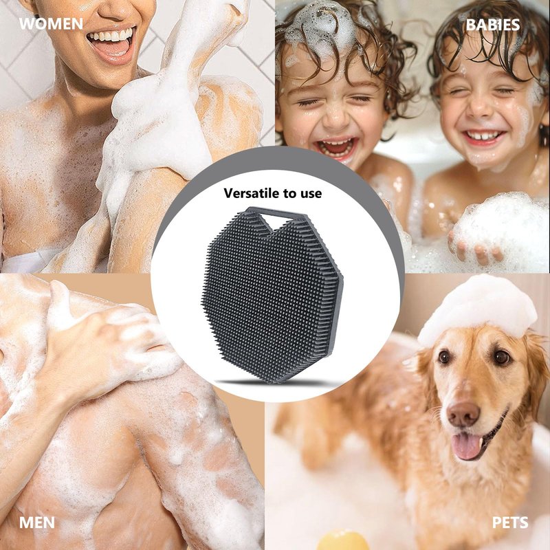 2 Pack Silicone Body Scrubber, Exfoliating Body Scrubber for Sensitive Skin, Silicone Loofah with Anti-Slippery Handle, Stays Clean Easily, Travel-Friendly for Men & Women (Gray + Purple)