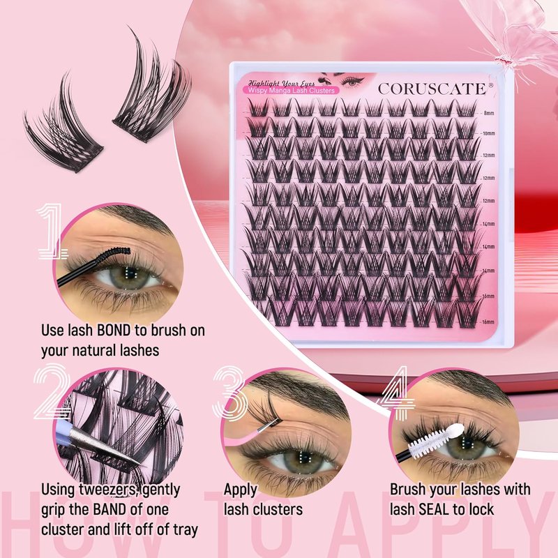 Wispy Lash Clusters - Natural Individual Eyelash Extensions for DIY Looks | 8-16mm Manga Style