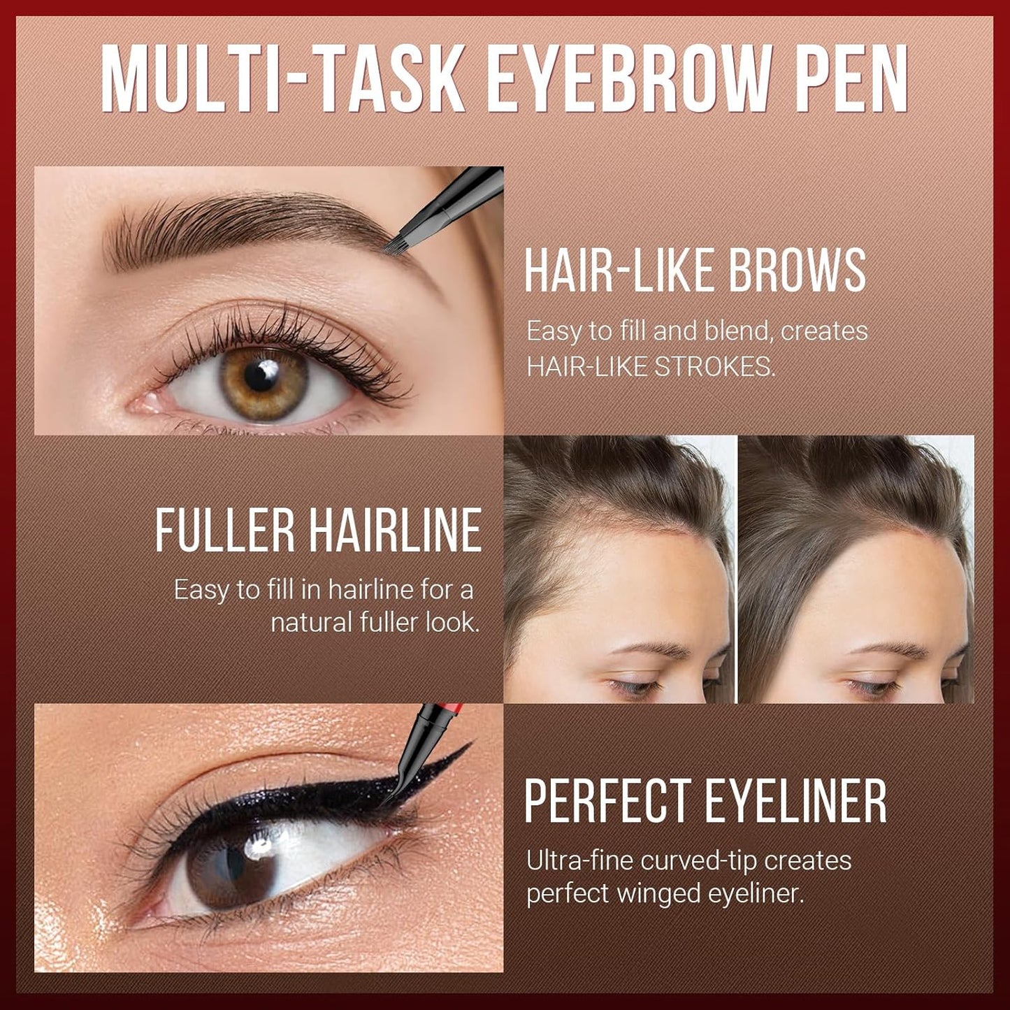 Vevivia Eyebrow Pencils - 4D Brush-Tip & Curved Tip for Natural, Fuller Brows | Long-Lasting Dark Brown