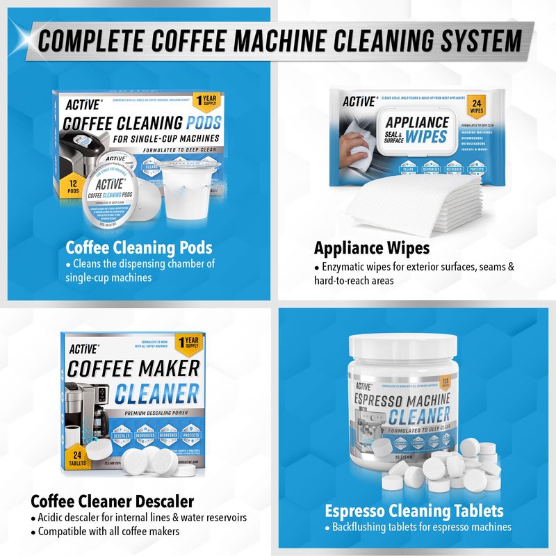 ACTIVE Coffee Machine Descaler Descaling Solution - 32oz (8 Uses) Compatible with Keurig,Nespresso,Breville,Delonghi, Jura, Ninja - Espresso Coffee Maker Cleaner,Coffee Pot Cleaning Limescale Remover