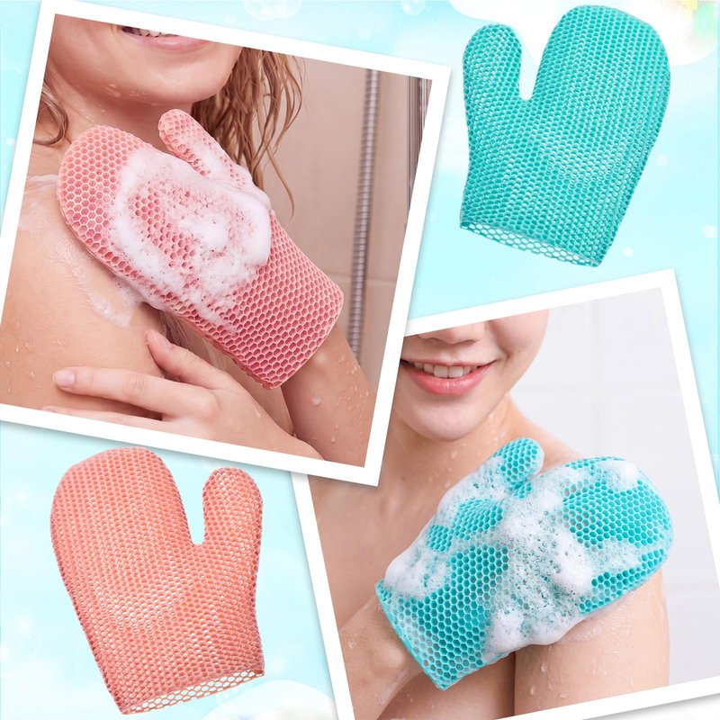 Karenhi 2 Pcs Honeycomb Exfoliating Glove Bath Mitt Body Spa Scrubber, Honeycomb Exfoliator Glove for Body Shower, Scrubber Sponge Shower Loofah, Quick Drying (Dark Green,Pink)