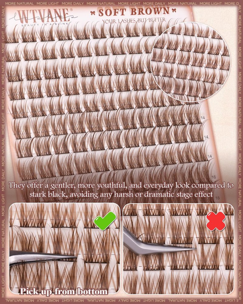 Wtvane Brown Lash Clusters Wispy Eyelash Clusters 10-16mm Manga Cluster Eyelash Extensions Dark Brown Lashes Clusters Spiky Lashes Cluster Eyelashes CD-Curly Individual Lashes for Fairy Eye Look