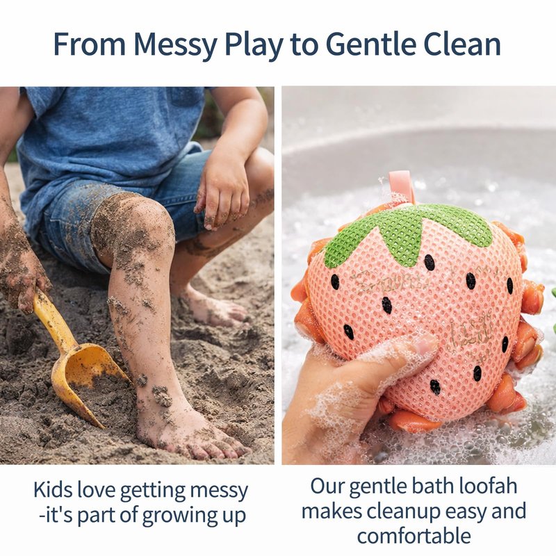 Kids Loofah,Cute Octopus & Bear Bath Sponge,Double-Layer Soft Mesh Loofah for Kids,Gentle Exfoliating Body Scrubber with Rich Foam for Boys & Girls