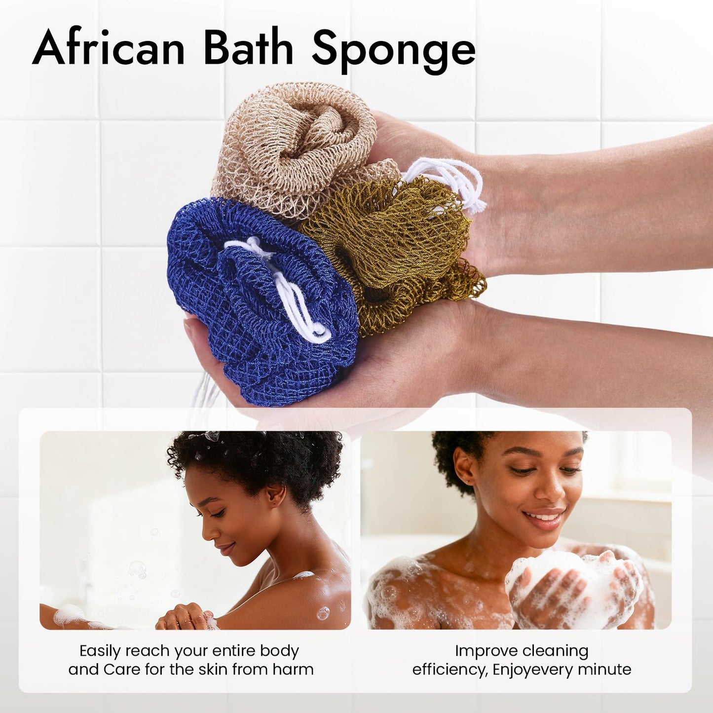 African Net Sponge 5-piece exfoliating Scrub is Suitable for All Skin Types,Bath Sponge for the face and Body, Durable and Gently Exfoliation