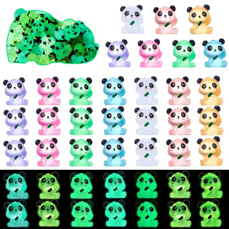 ZhouBoat 70Pcs Luminous Mini Resin Pandas, Tiny Resin Panda Figurines Miniature Resin Animals Figurines Glow in The Dark Mini Panda Figurines Bulk for Garden Landscape DIY Ornament Cake Topper Decor