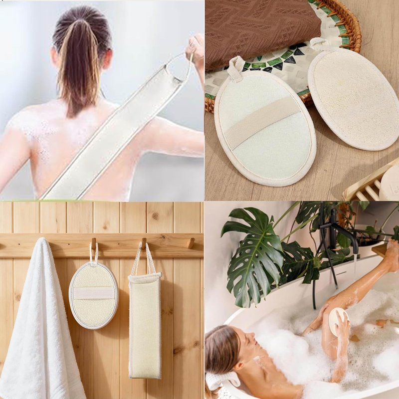 2 Pack Bath Set Natural Loofah Exfoliating Body & Back Scrubber for Bath Shower,Organic Luffa Body Scrubber for Men and Women,Loofah Sponge to Clean Your Back Deeply (Beige)