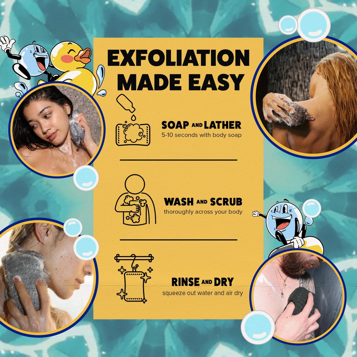 GOSHI Exfoliating Shower Sponge - Rip-Resistant, Rapid-Drying Exfoliating Bath Sponge for All Skin Types - Grey - Made in Japan
