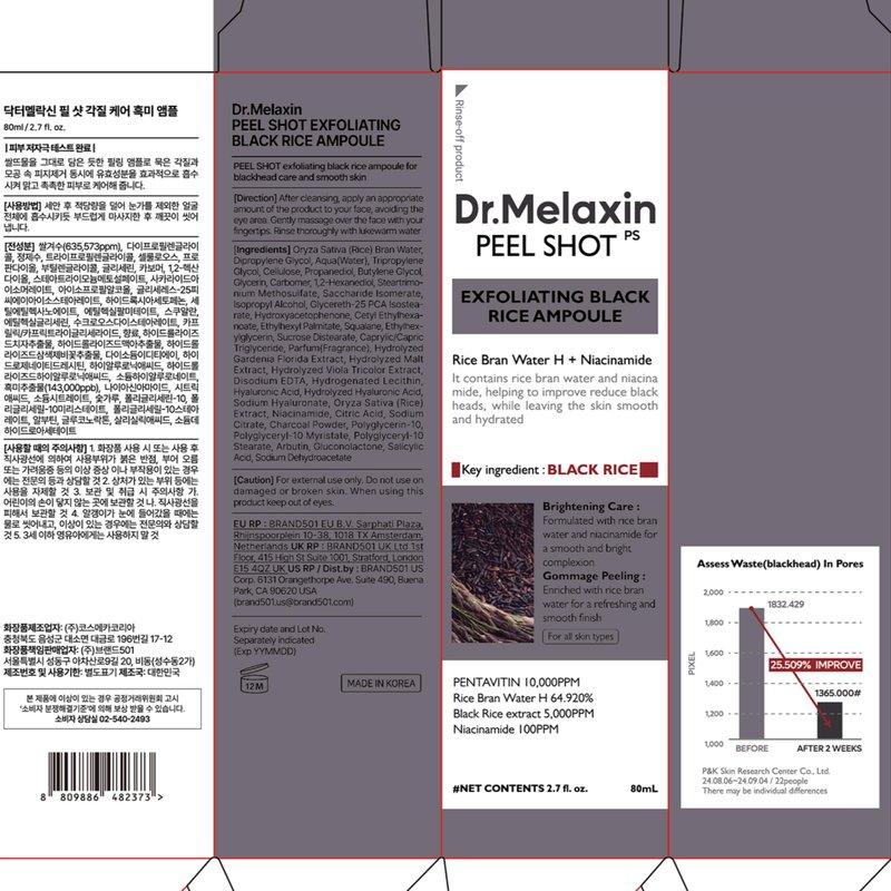 Dr.Melaxin Peel Shot Black Rice Exfoliating Ampoule, Face Exfoliator with AHA BHA Niacinamide Rice Bran Water, Blackhead Remover, Pore Minimizer, Brightening Glass Skin Serum, Korean Skin Care, 2.7 oz