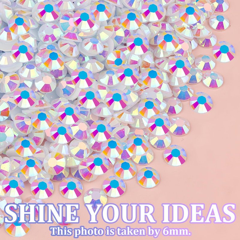 25000 Pcs Resin Rhinestones - White AB Flatback Gems for DIY Craft | 2-6mm Mixed Sizes, Includes Glue