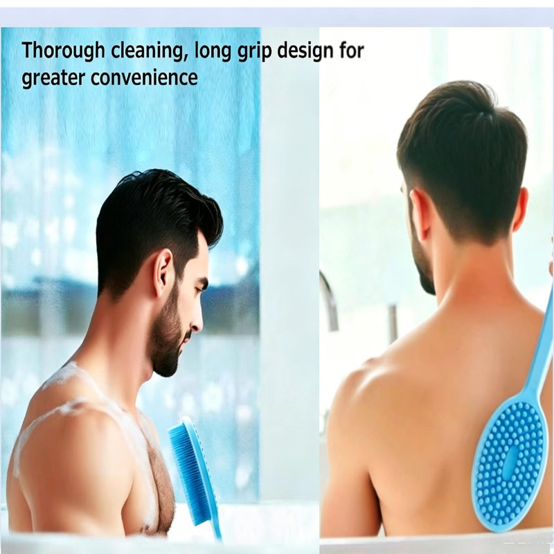 12.5inch Silicone Back Scrubber for Shower 2pcs(Blue),Exfoliating Shower Brush,Double Sided for Exfoliating and Massage,Long Handle Back Scrubber for Men and Women(2 Brushes)