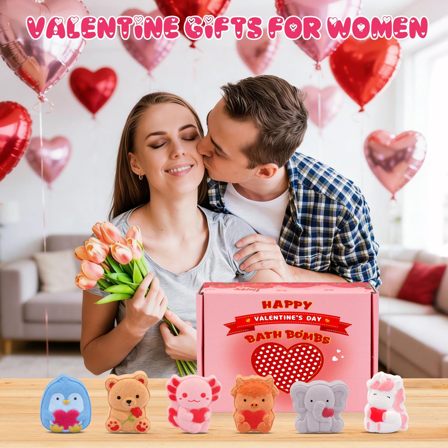 MUFEIRUO Valentines Bath Bombs,6pcs Relaxing Bubble Bath Bomb for Women,Animal-Shaped Hearts and Roses,Valentine's Day Birthday Gifts for Her Him