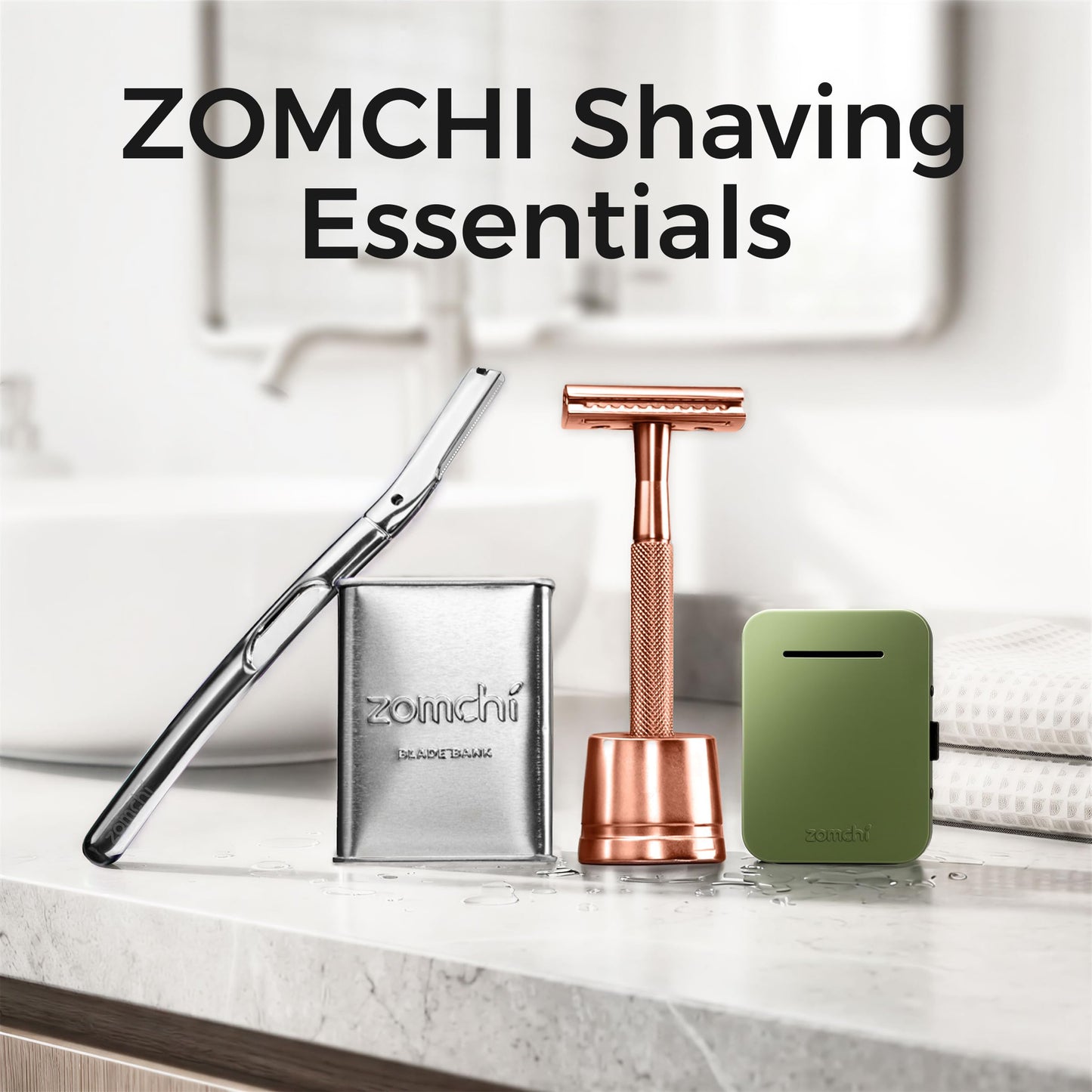 ZOMCHI Safety Razor for Men&Women with 5 Double Edge Safety Razor Blades, Double Edge Razor, Reusable Razor, Plastic Free – Rose Gold