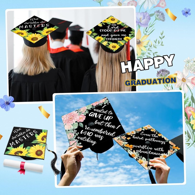 Colorful Flower Graduation Cap Topper Stickers - Inspirational Bible Quotes | 14 Pcs Decal Set