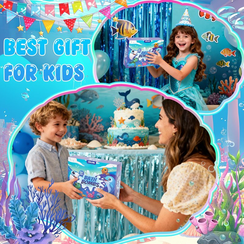 Toylink Ocean Bath Bombs for Kids with Toys Inside, 12 Pack Kids Shell Bath Bombs with Surprise Sea Animal Toys for Boys Girls Handmade Bubble Bath Fizzies Birthday Christmas Gift Set