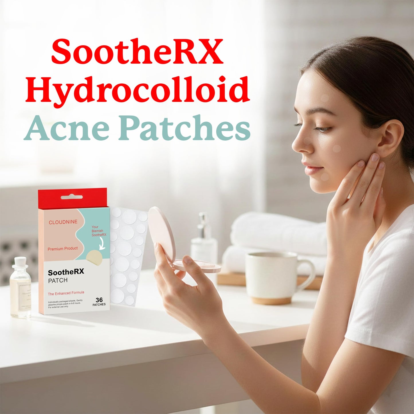 SootheRX Hydrocolloid Acne Patches for Face | Niacinamide Pimple Patch | Overnight Blemish & Acne Spot Treatment | Pimple Stickers for Covering Cheeks & Zit Patch for Face | 36 Count Transparent