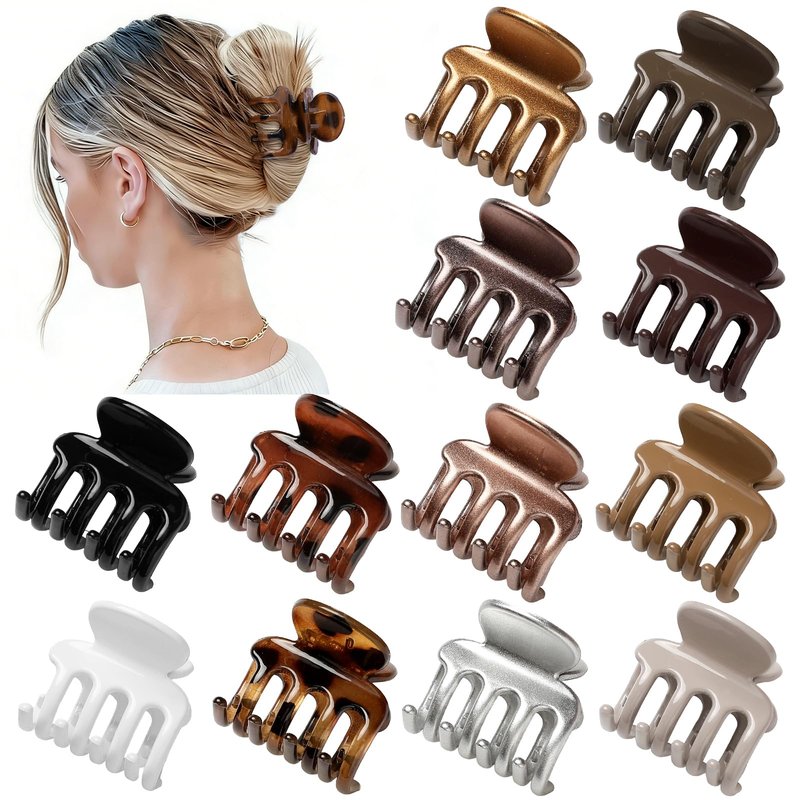 Sisiaipu 12Pcs Hair Clips for Women 1.8 Inch Small Claw Clips for Thin Hair Medium Hair Claw Clips for Thick Hair Accessories for Women Girls (Gloss Regular)