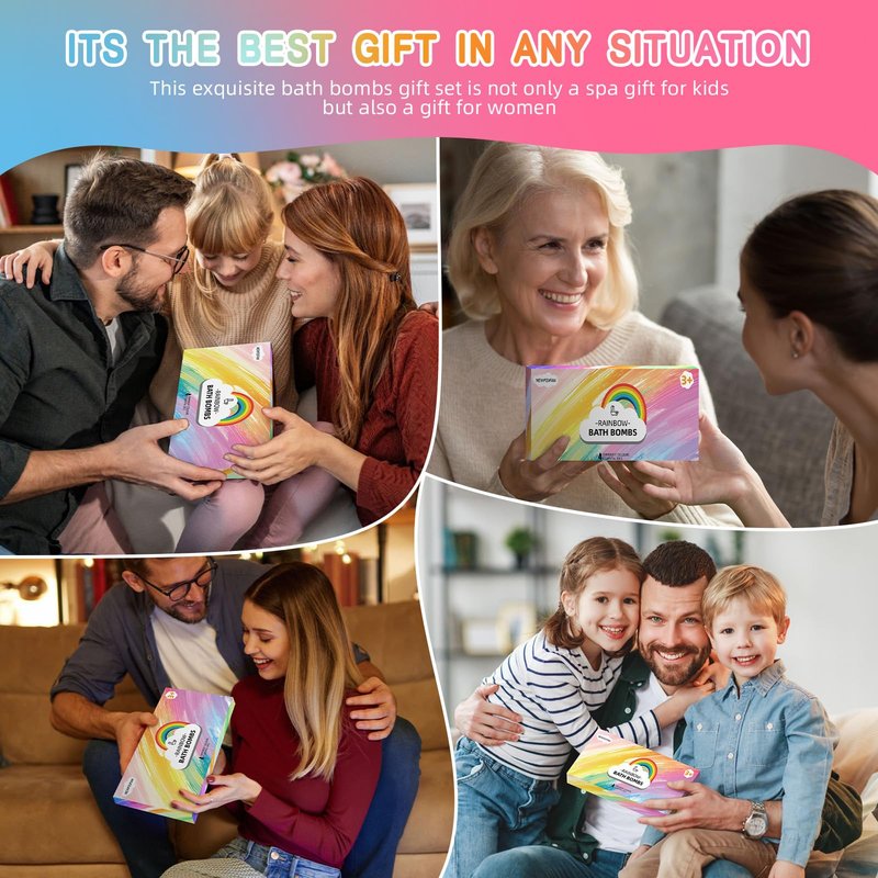 Rainbow Bath Bombs for Kids, Boys & Girls Gifts, Colorful Dissolving Toys with Surprise Colors, Safe & Non-Toxic DIY Bath Time STEM Learning Activity, Bath Toys Ages 3-12