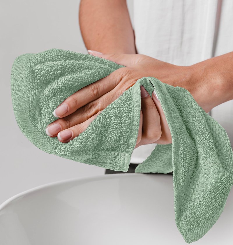 White Classic Luxury Cotton Washcloths 13x13 Inch - 650 GSM Turkish Cotton | Hotel, Spa, Bathroom Face Towel | 12 Pack, Mint Green