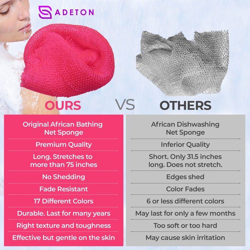 African Net Sponge Authentic, Exfoliating Bath Net Cloth, Real Knotted African Wash Net, Black Owned Sapo Afro Body Scrubber, Shower Essential Body Exfoliator, Large Deluxe Version (Pink Large)