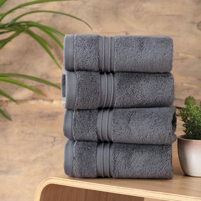 Milara Turkish Super-Plush Wash Cloths Set 4-Piece | Premium 100% Cotton Washcloths Absorbent, Durable with Hanging Loops | Anthracite (Dark Gray) Bath Washcloths, (13 x 13 Inch)
