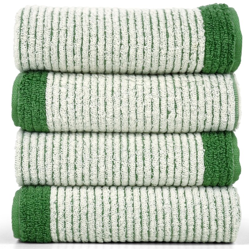 Cleanbear Green Hand Towels for Bathroom, 4 Pack Cotton Towels with Jacquard Weave Deign for Both Decoration and Daily Usage, 28 x 13 Inches