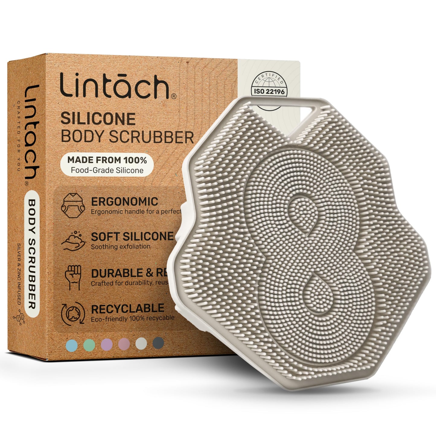 Silicone Shower Scrubber for Body – Exfoliating Loofah Alternative, Zinc & Silver-Infused, Hygienic & Gentle for Sensitive Skin, Durable & Long-Lasting Body Scrubber for Men - White Sand
