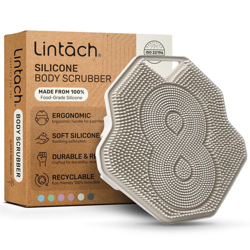 Silicone Shower Scrubber for Body – Exfoliating Loofah Alternative, Zinc & Silver-Infused, Hygienic & Gentle for Sensitive Skin, Durable & Long-Lasting Body Scrubber for Men - White Sand