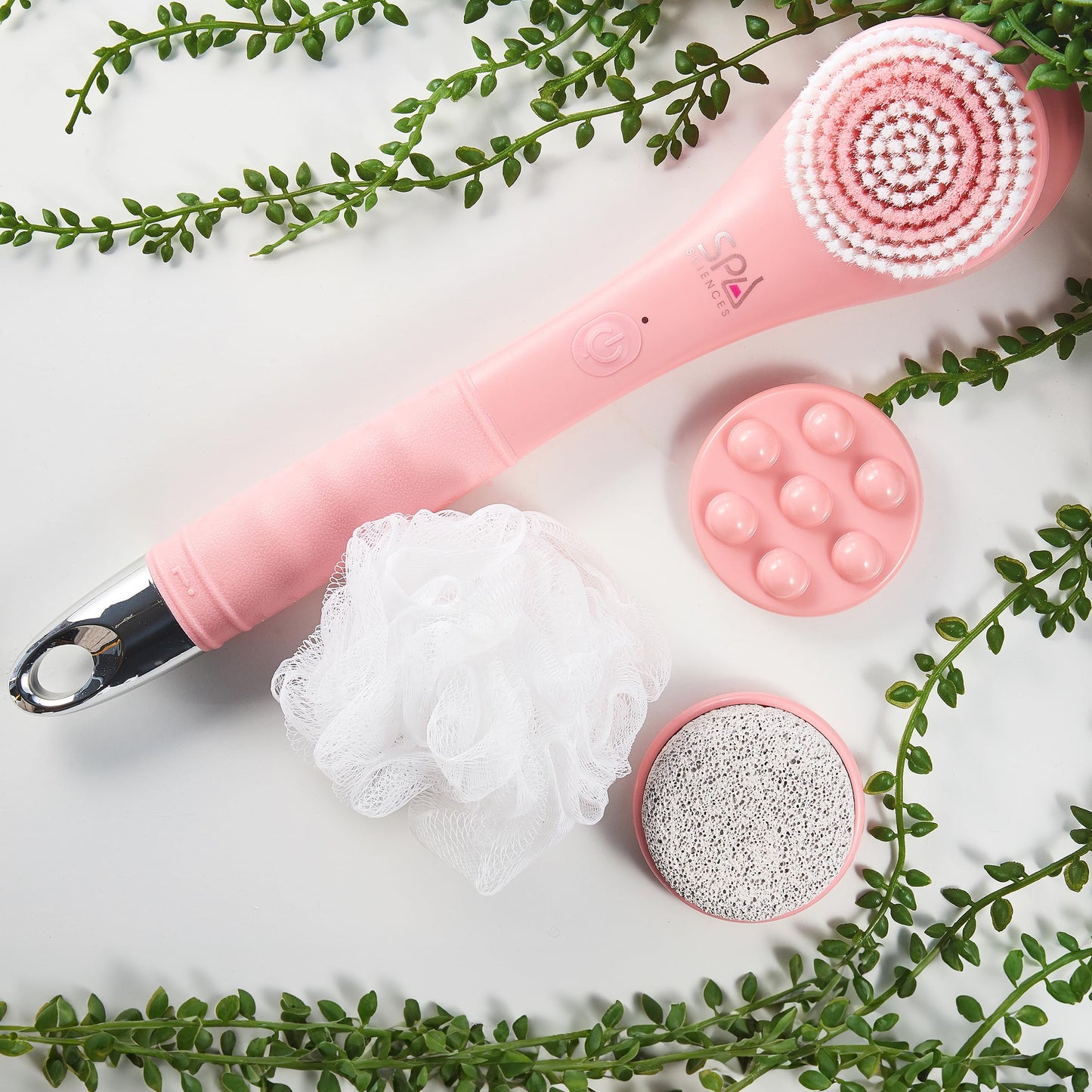Spa Sciences - NERA - 4-in-1 Shower/Bath Body Brush for Exfoliation, Deep Cleansing, Foot Care, Lotion Infuser, and Massage