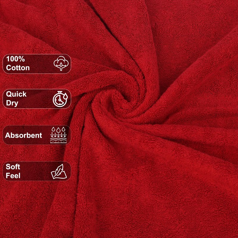 GOLD TEXTILES Premium Bath Towels Set (Pack of 4,27 x 54) 100% Ring-Spun Cotton Bathroom Towels for Hotel, Spa, Soft and Absorbent (27 x 54, Red - 4 Pcs)