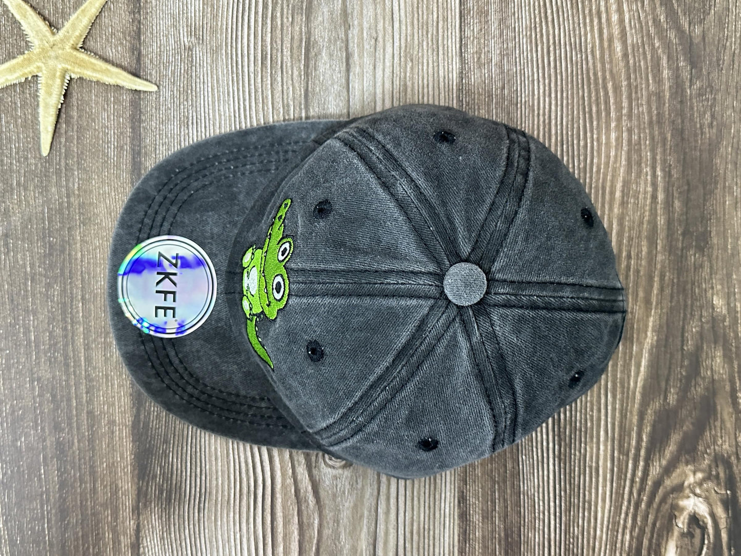 ZKFE Embroidered Alligator Hat for Boy Girl, Washed Black Crocodile Baseball Cap Cotton Dad Hat for for Kids Child