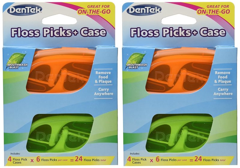 DenTek Floss Picks - Travel Case for On-the-Go Dental Care | 4 Cases with 6 Picks Each, Pack of 2
