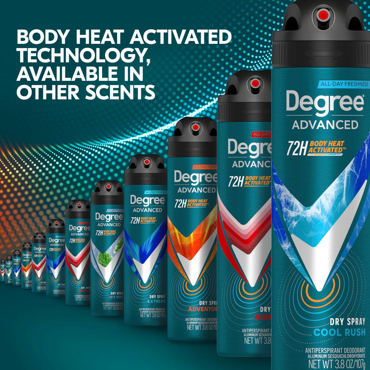 Degree Men Antiperspirant Deodorant Dry Spray Cool Rush 12 Count 72-Hour Sweat and Odor Protection Deodorant for Men With Body Heat Activated Technology 3.8 oz