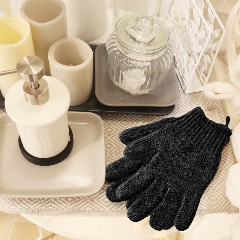 MIG4U Exfoliating Shower Gloves for Bath,6 Pairs Premium Nylon Body Wash Bathing Gloves for Men Women Spa, Massage and Skin Scrub, Dead Skin Remover with Hanging Loop, Black, Regular Size
