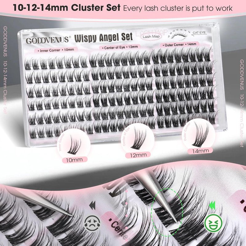 Skiennix Short Wispy Lash Clusters - C Curl Fluffy Natural Individual Lashes | 144pcs Set (10-12-14mm)