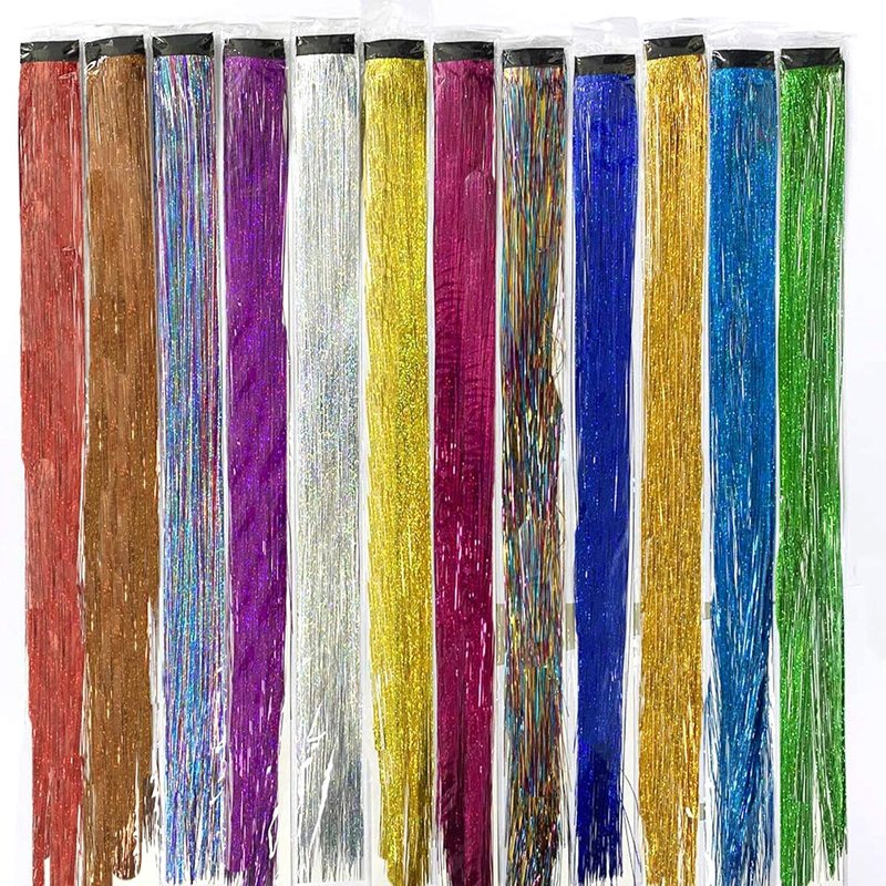19.7 Inch Clip In Hair Fairy Tinsel Kit Clips Clip On Glitter Hair Tinsel Extensions 12 Colors