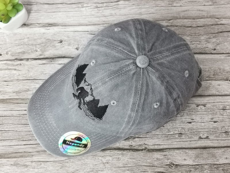 Hepandy Embroidered Big Foot Hat, Embroidered Baseball Cap for Women Men, Gifts for Father Day, Washed Grey Outdoor Adjustable Dad Hat