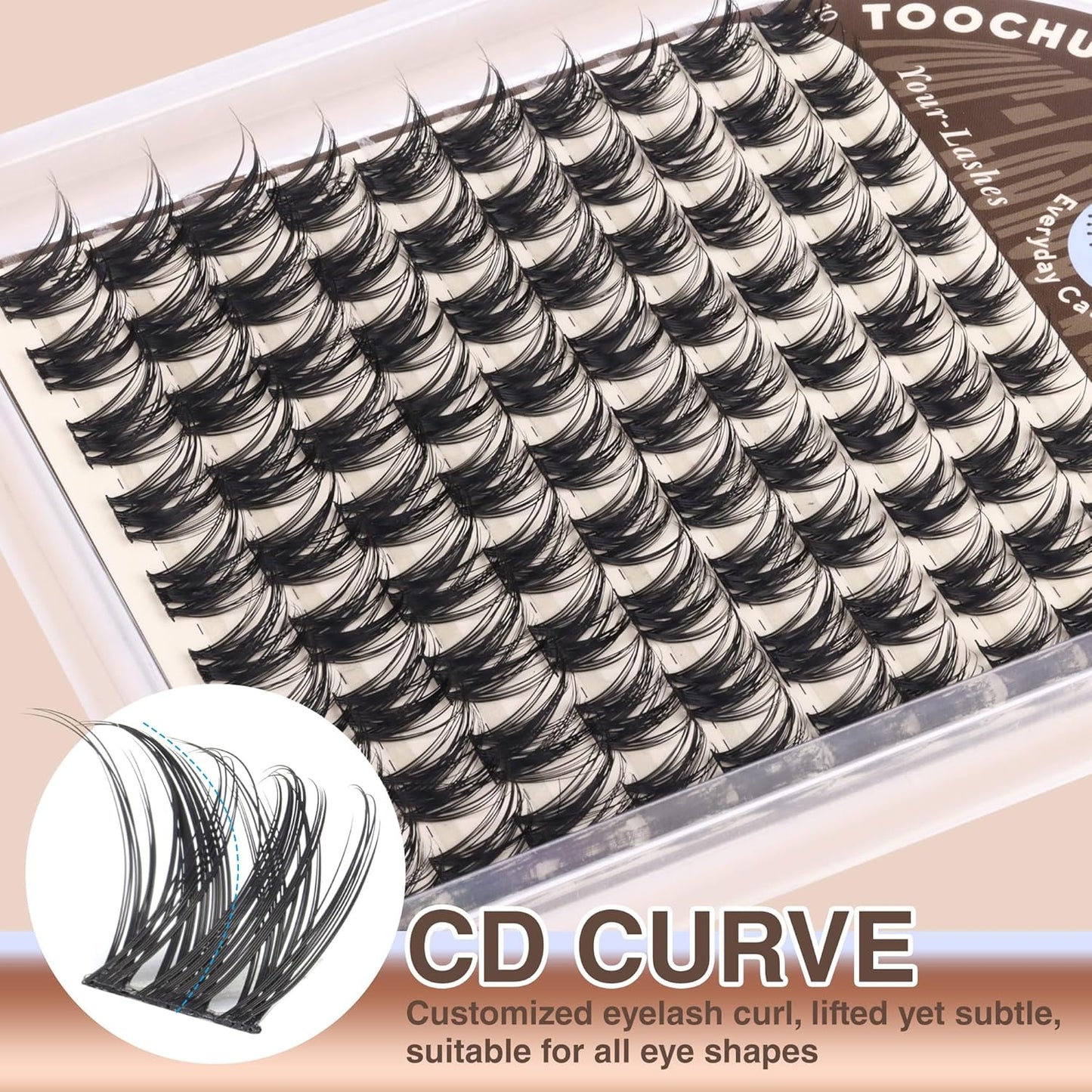 TOOCHUNAG Wispy Lash Clusters - Natural D Curly Individual Eyelash Extensions | Soft 10-16mm DIY Lashes