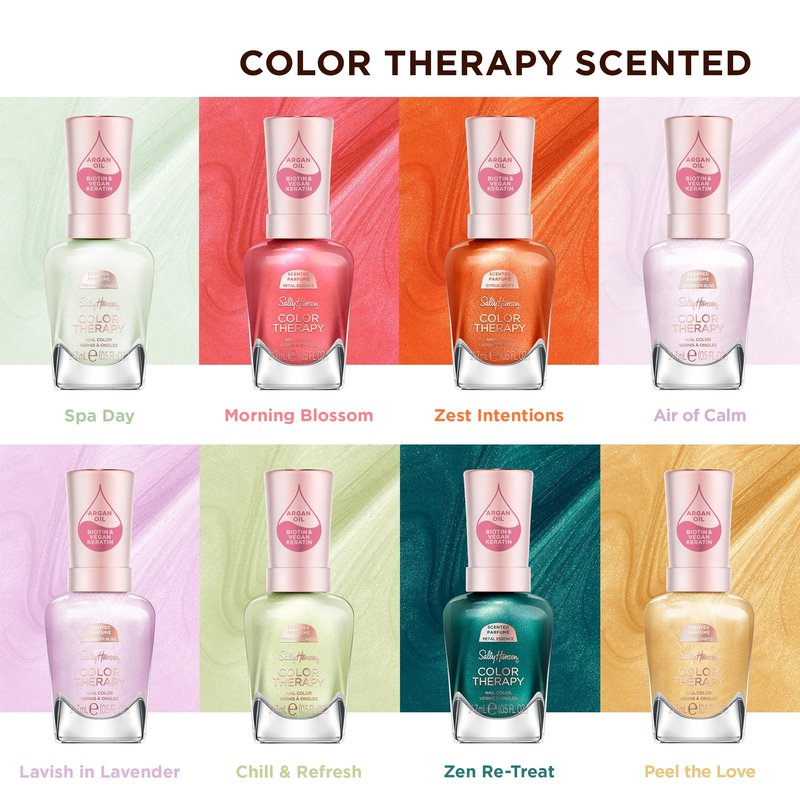 Sally Hansen Color Therapy Scented Nail Polish | Biotin, Argan Oil, Long Lasting, Healthy Nails, Nail Strengthener, Opaque | 447 Spa Day, Fresh Cucumber| Light Mint Green Nail Color
