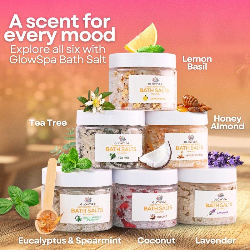 Epsom Salt Bath Soak Gift Set for Women โ 6 Scent Bath Salts: Lavender, Rose, Chamomile, Eucalyptus, Coconut, Orange โ Relaxing Bath Crystals, Self Care Spa Gifts for Moms
